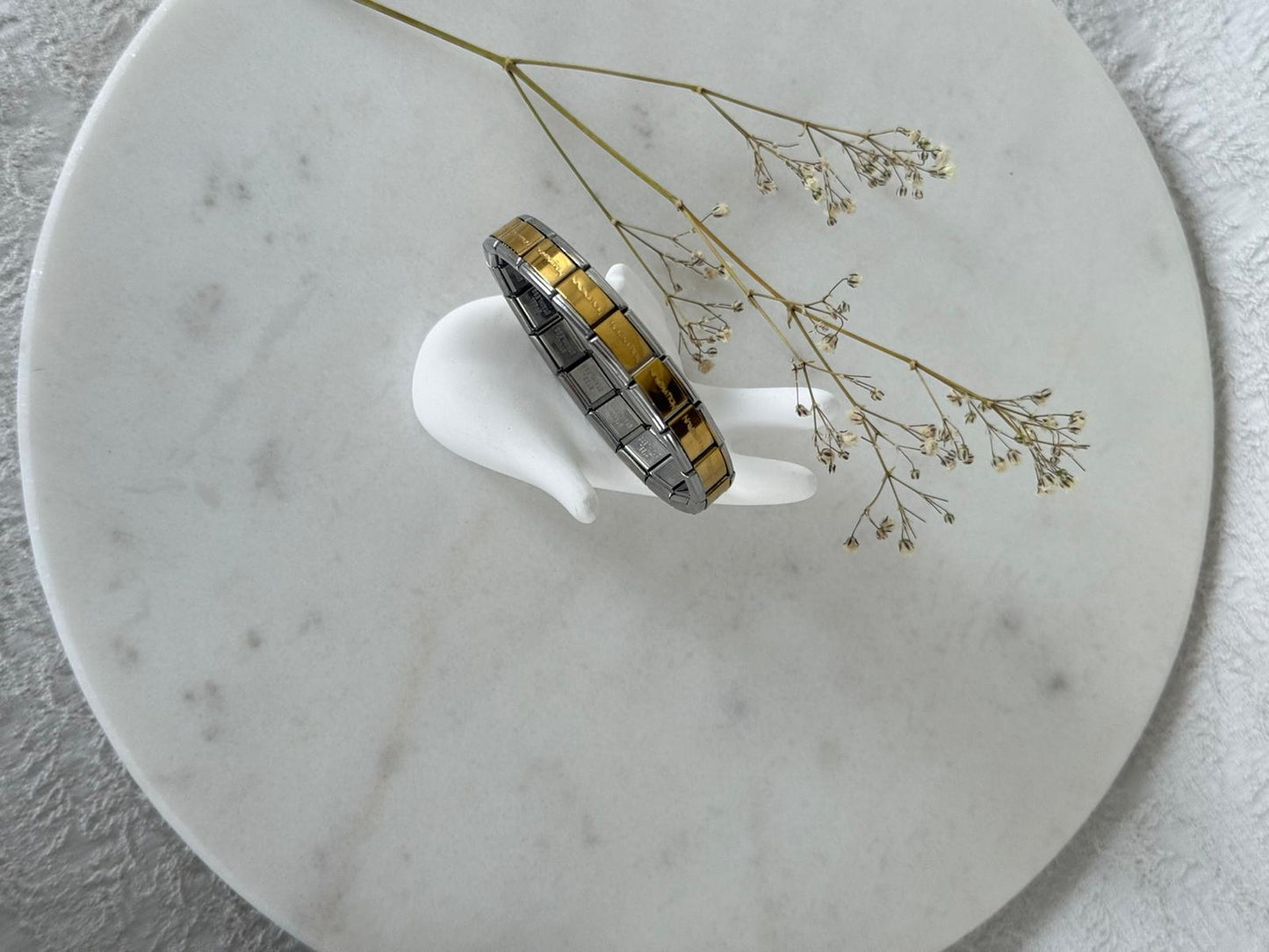 İtalyan Tarzı Çift Renk Paslanmaz Çelik Esnek Bileklik – Altın & Gümüş