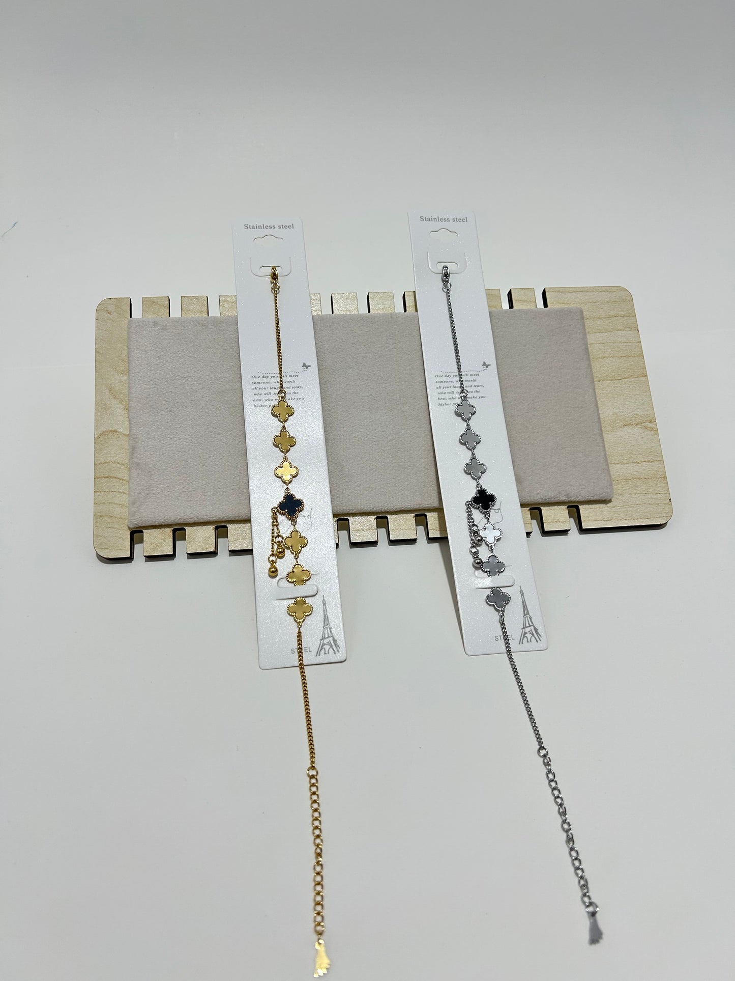 Dört Yapraklı Yonca Figürlü Paslanmaz Çelik Halhal – Altın & Gümüş Renk