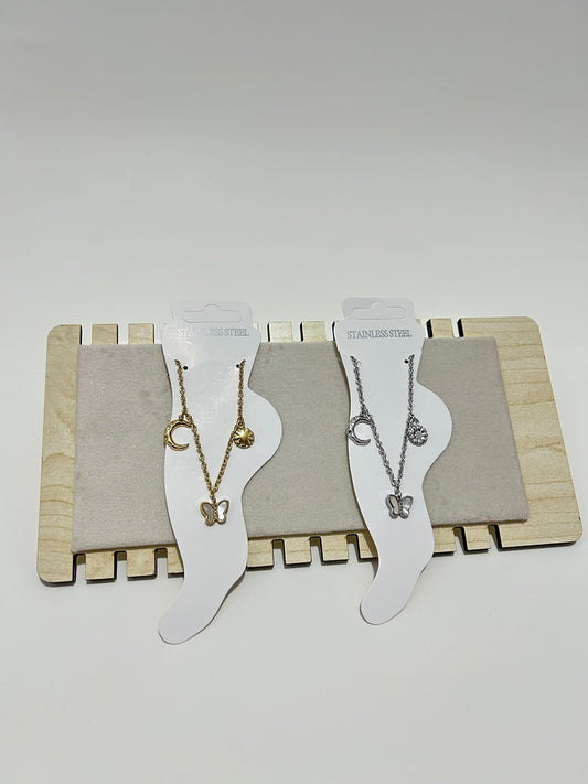 Kelebek, Ay ve Çiçek Figürlü Paslanmaz Çelik Halhal – Altın & Gümüş Renk