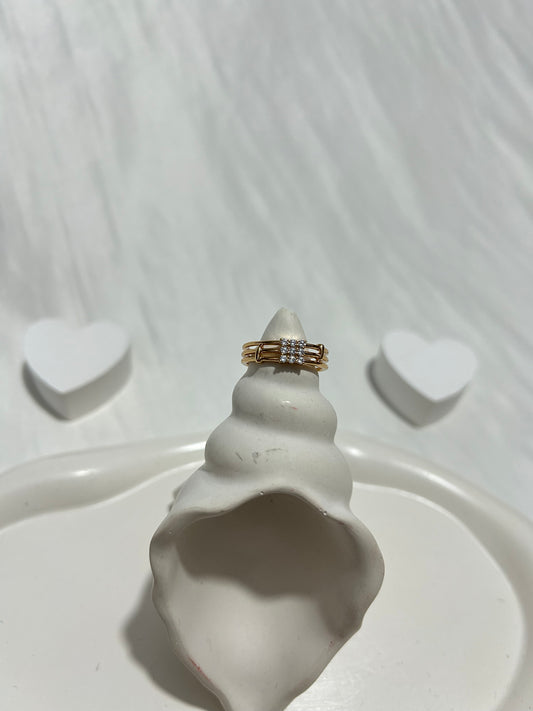 Gold Dikdörtgen Taşlı Şerit Yüzük