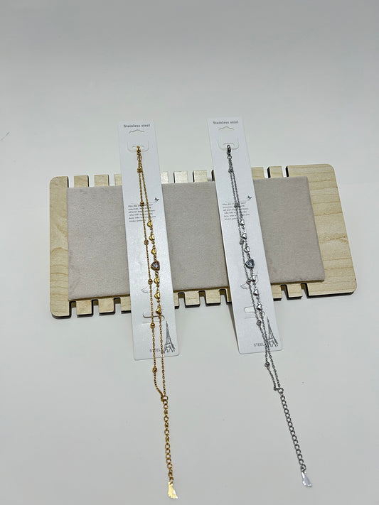 Minimal Kalp Detaylı  Paslanmaz Çelik Halhal – Altın & Gümüş Renk